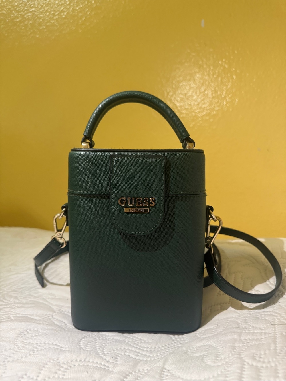 GUESS Forest Green Mini Structured Top-Handle Crossbody